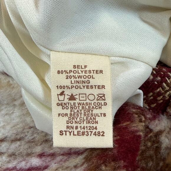 NWT Hem & Thread Sweater Skirt Wool Lining Maroon Tan Plaid Women’s Sz Md - Picture 4 of 6